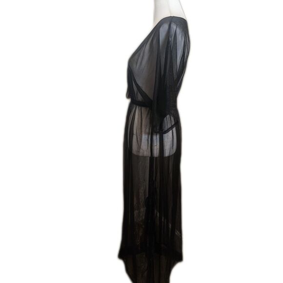 VENUS black sheer polyester maxi dress swim cover up, v-neck, elastic waist Smal - Picture 2 of 7